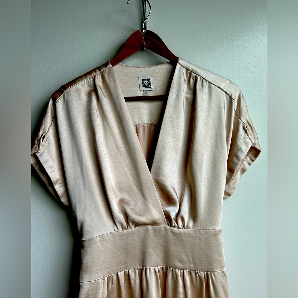 Gold, Satin Anne Klein V-neck Dress